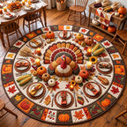 Thanksgiving Turkey Round Mat Rug - Seasonal Design | Seasonal Round Rug - washable non-slip printed rug