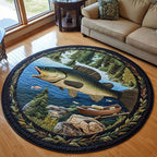 The Bass Retreat Round Mat Rug - washable non-slip printed rug