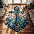 The Captains Stained Anchor Custom Shape Area Rug - Nature Design | Die-Cut Non-Slip Rug - washable non-slip printed rug