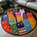The Cat Parade Round Mat Rug - washable non-slip printed rug