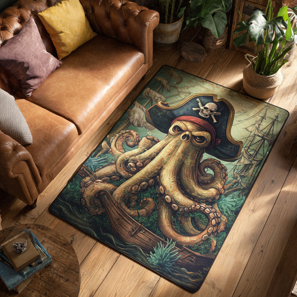 The Coral King area rug in a living room