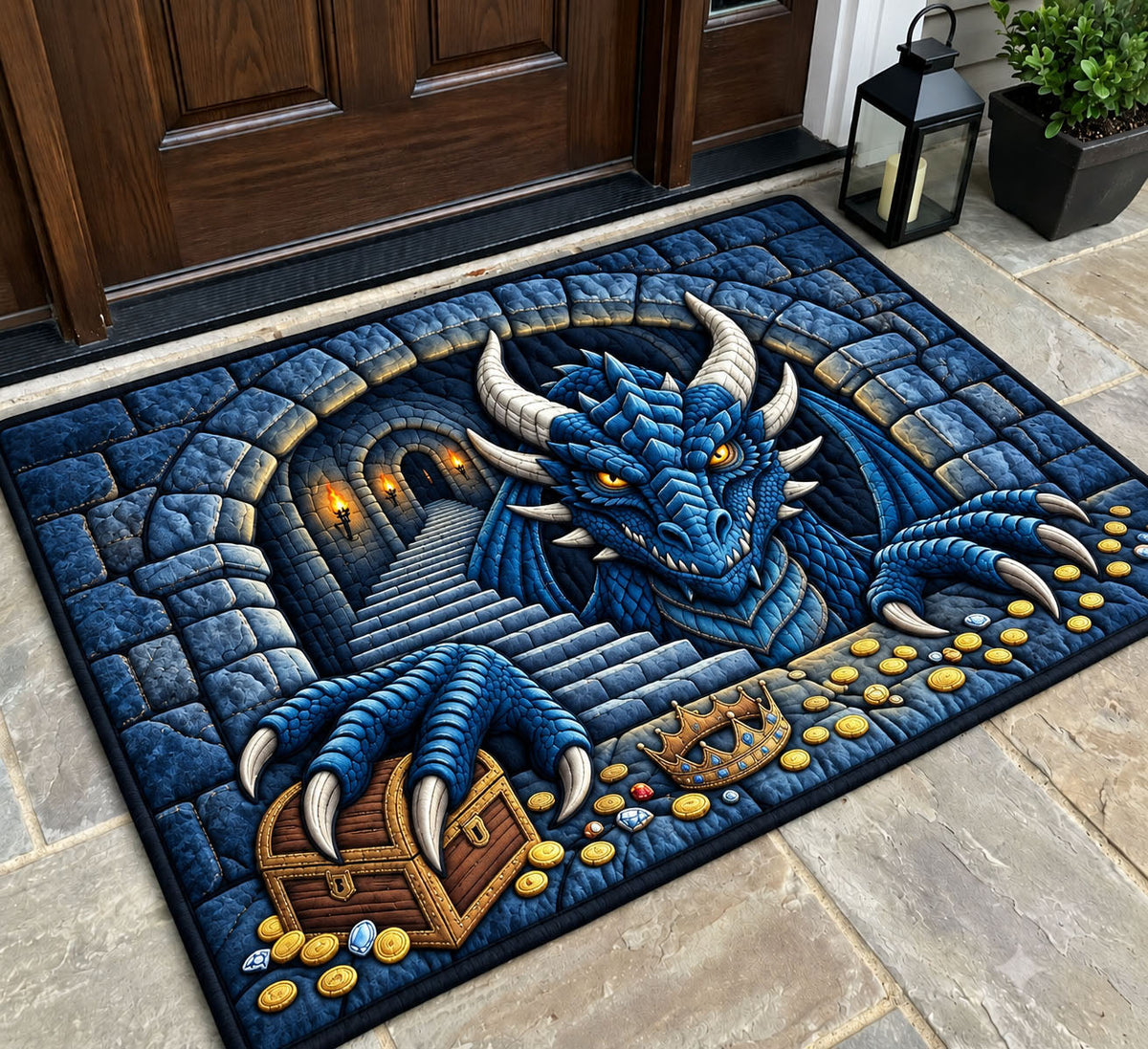 The Dragon Treasure Doormat - Cute Animal Design | Printed Welcome Doormat - washable non-slip printed rug