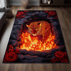 The Fiery Hunter area rug in a living room