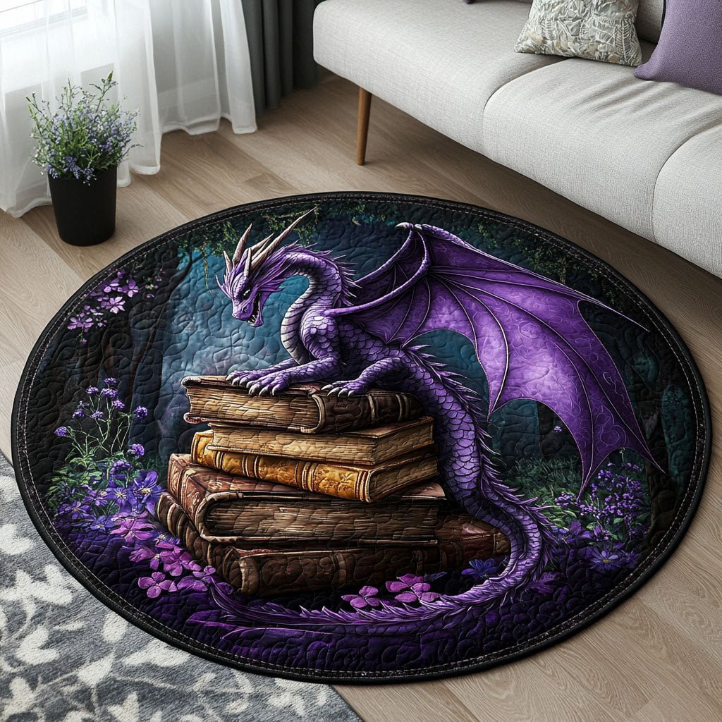 The Flaming Tome Round Mat Rug - washable non-slip printed rug