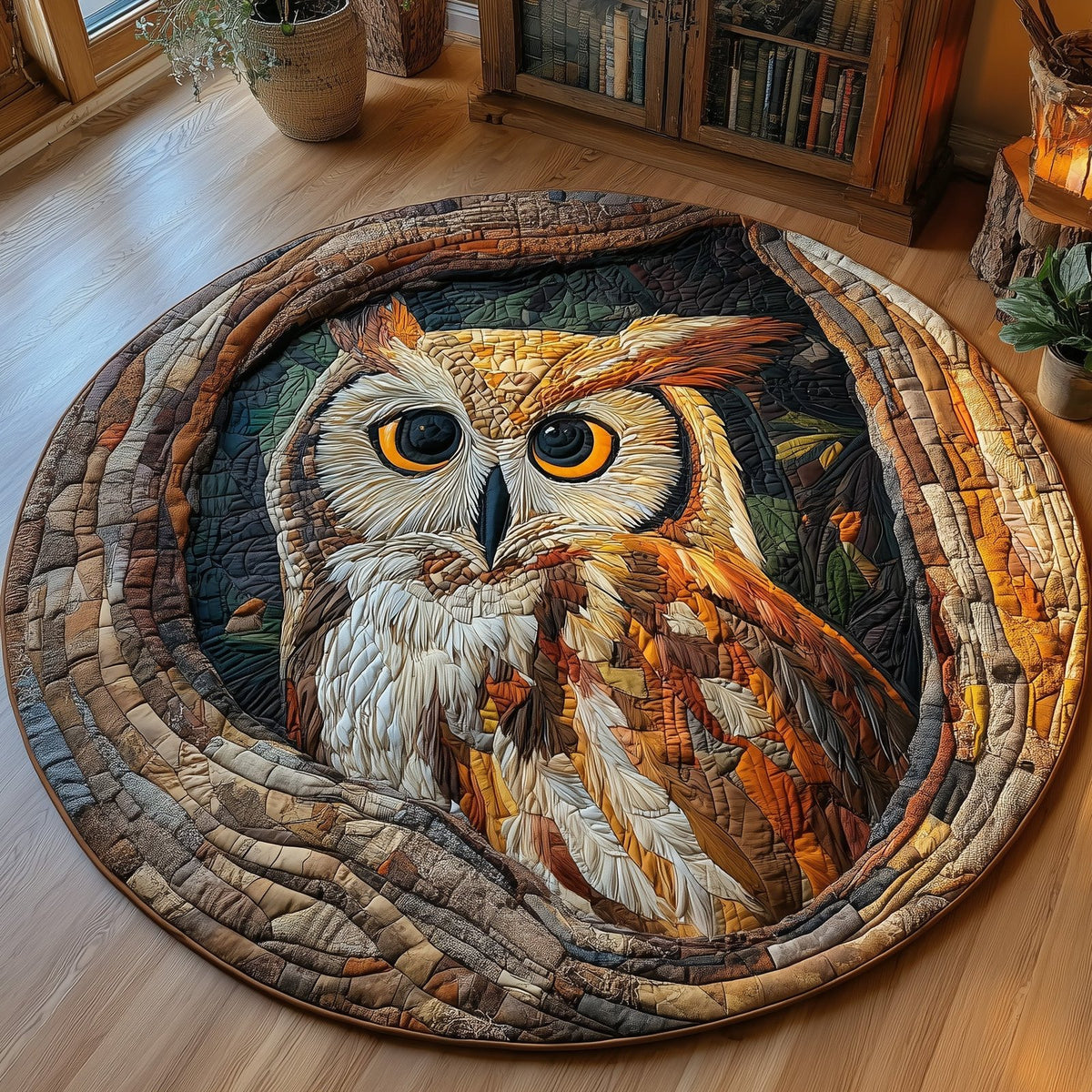 The Hollow Owl Round Mat Rug - washable non-slip printed rug
