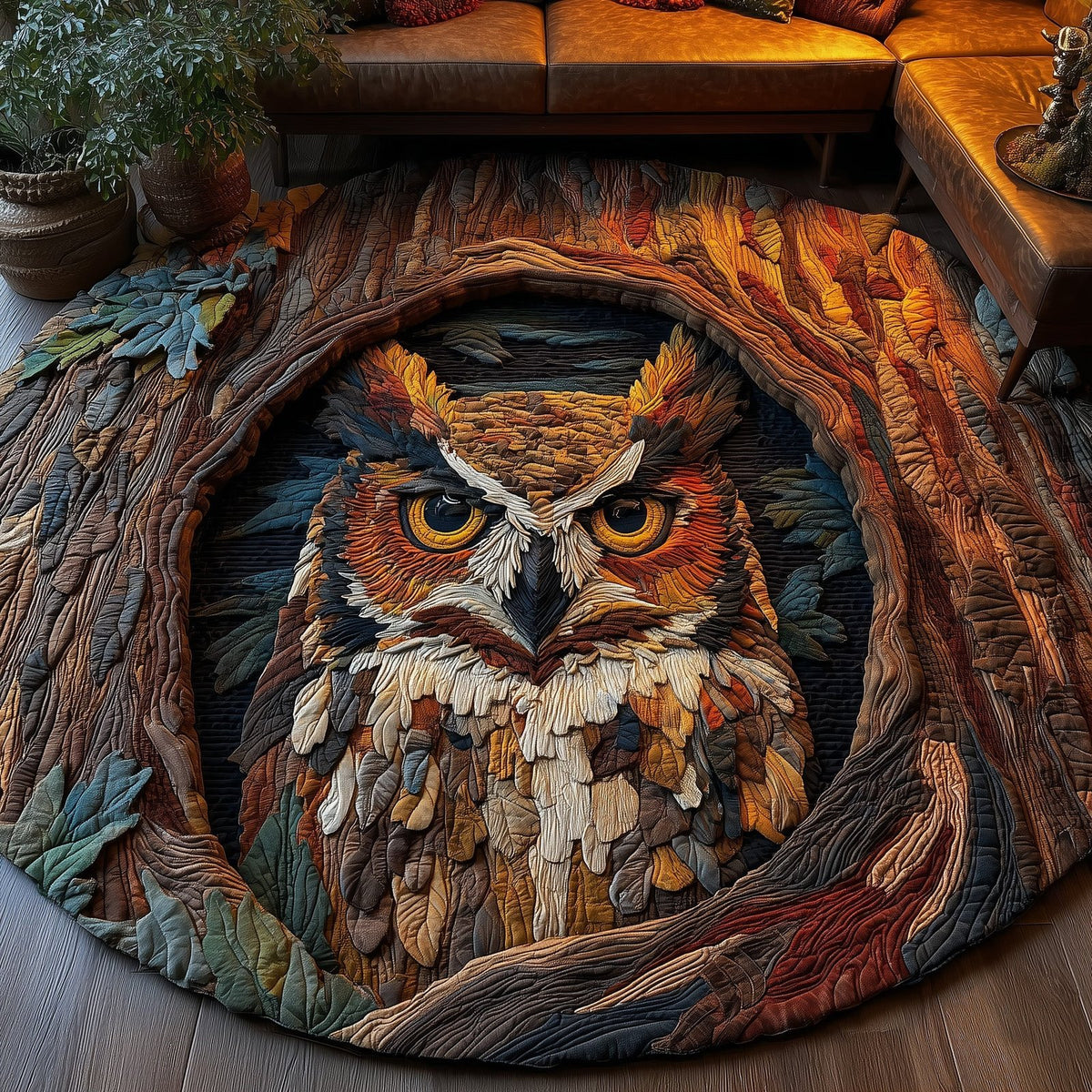 The Hollow Owl Round Mat Rug - Cute Pet Design | Animal Printed Home Decor