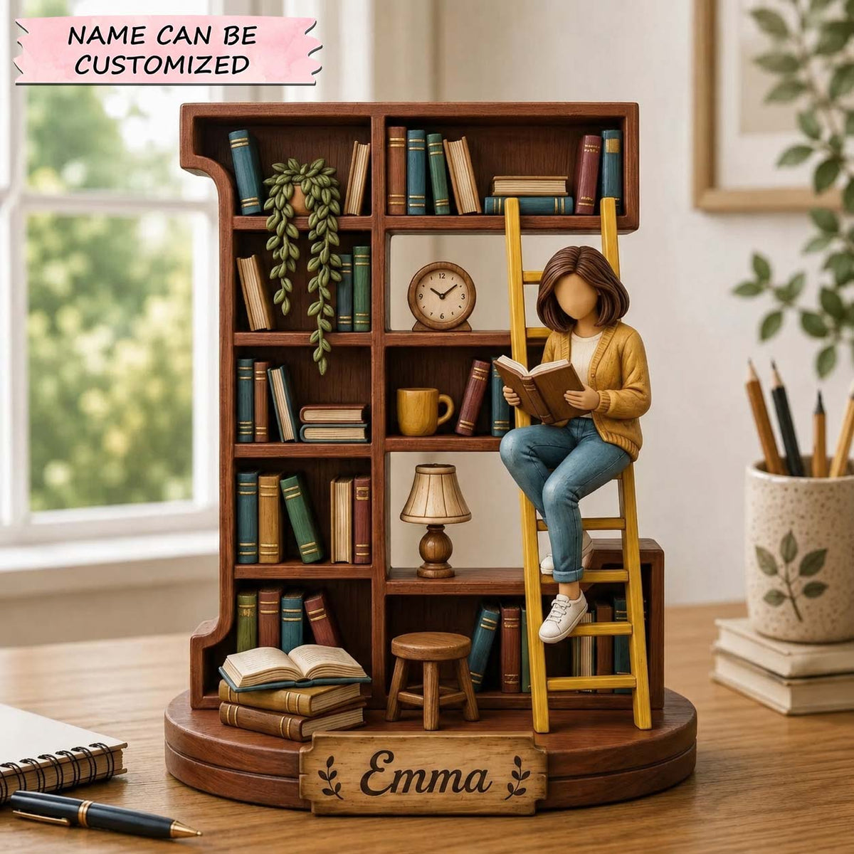 The Initial Library wooden block, laser-cut 3-layer wood