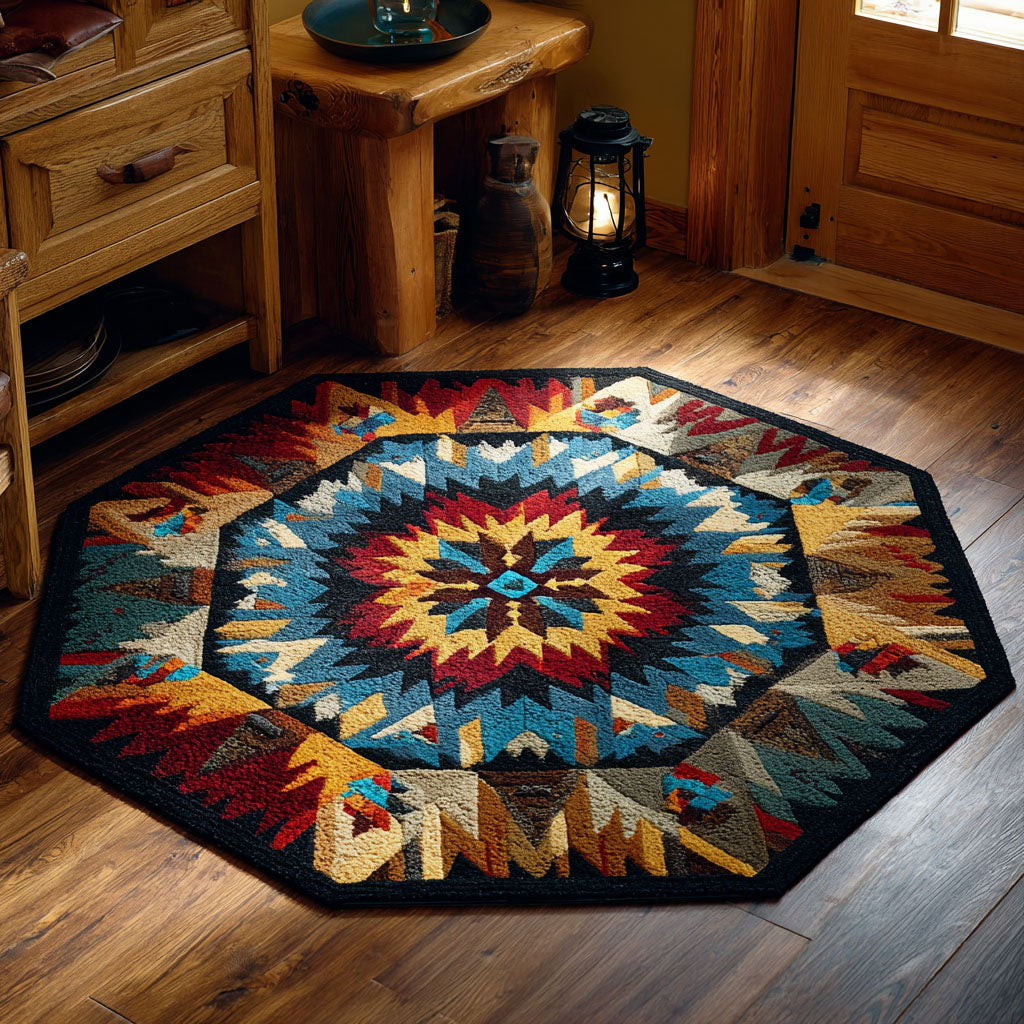 The Outpost Octagon Custom Shape Area Rug - Nature Design | Die-Cut Non-Slip Rug - washable non-slip printed rug