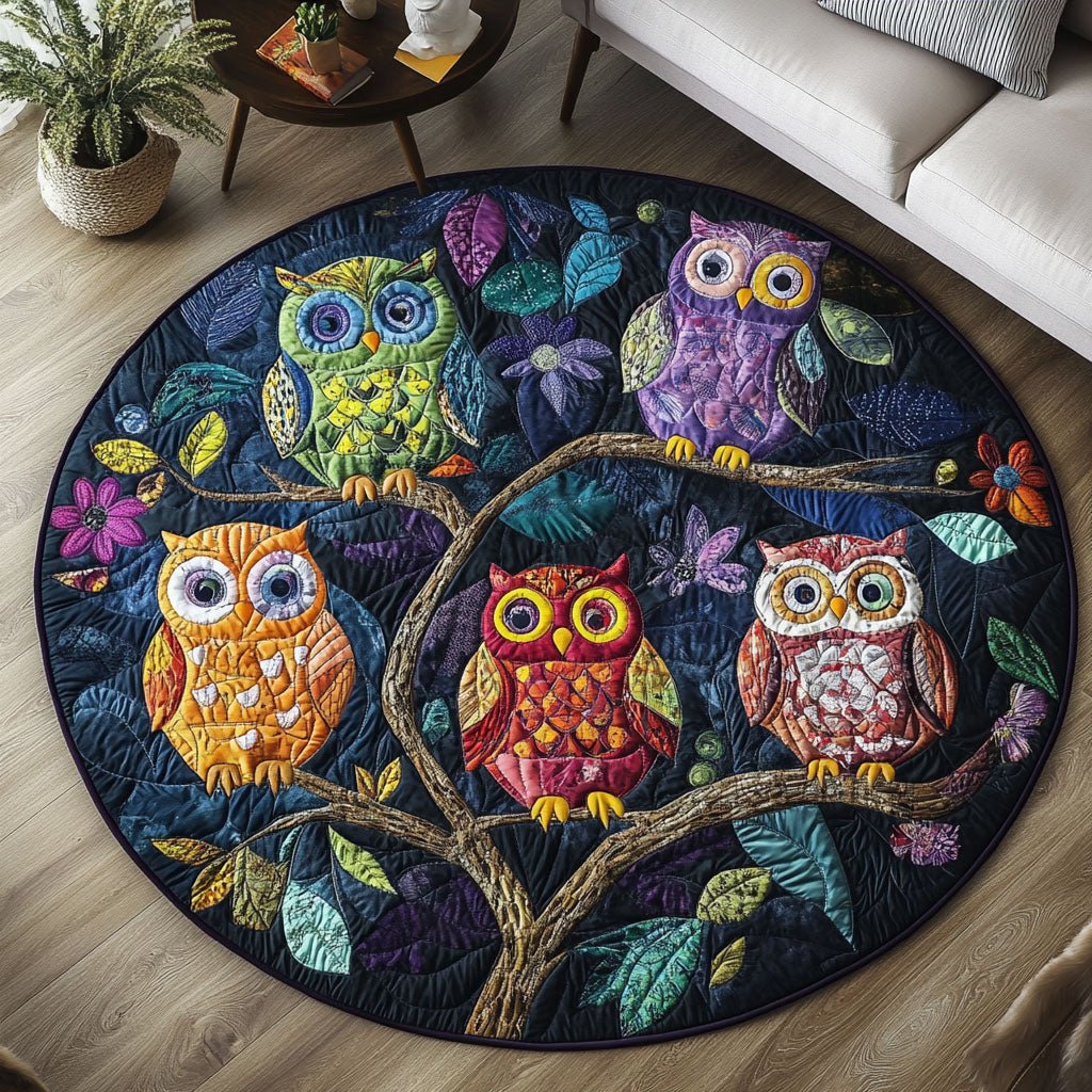 The Owl Sanctuary Round Mat Rug - washable non-slip printed rug