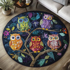 The Owl Sanctuary Round Mat Rug - washable non-slip printed rug