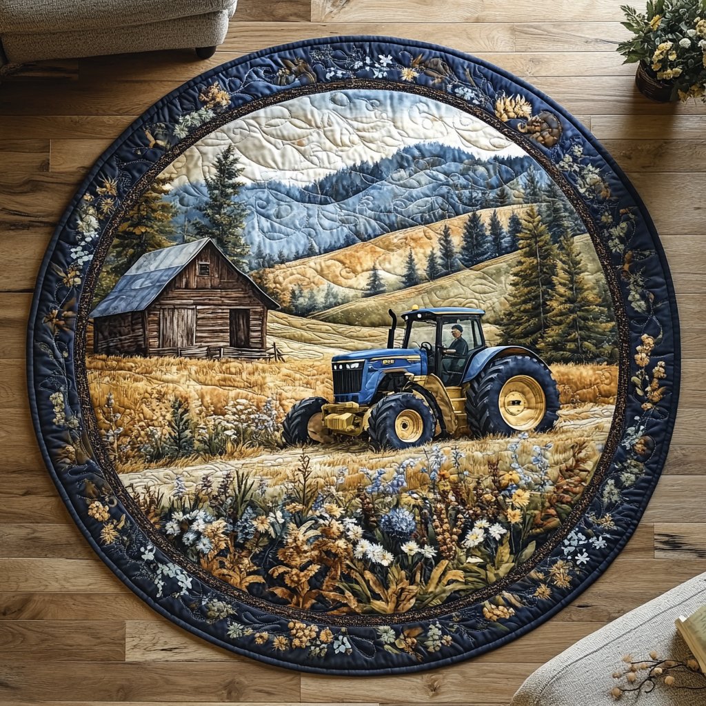 The Plowing Power Round Mat Rug - washable non-slip printed rug