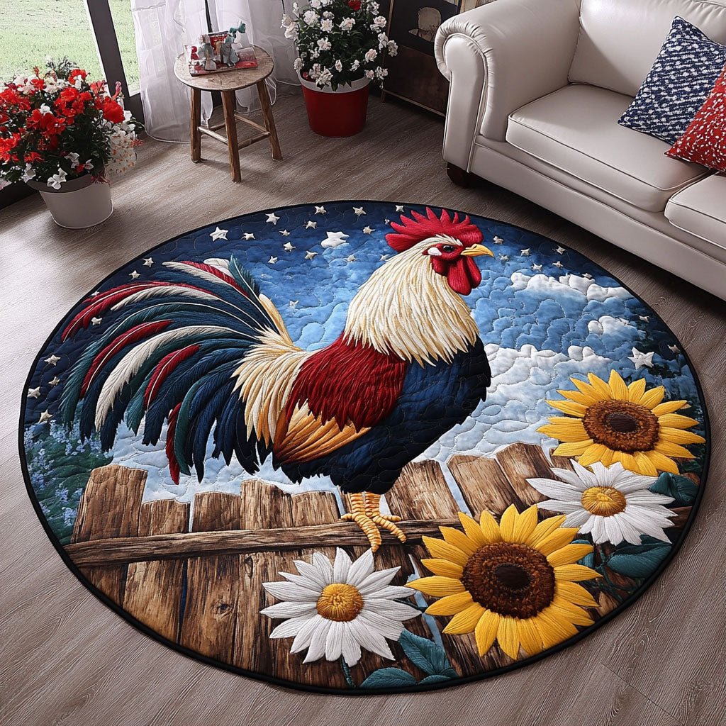 The Proud Rooster Round Mat Rug - washable non-slip printed rug