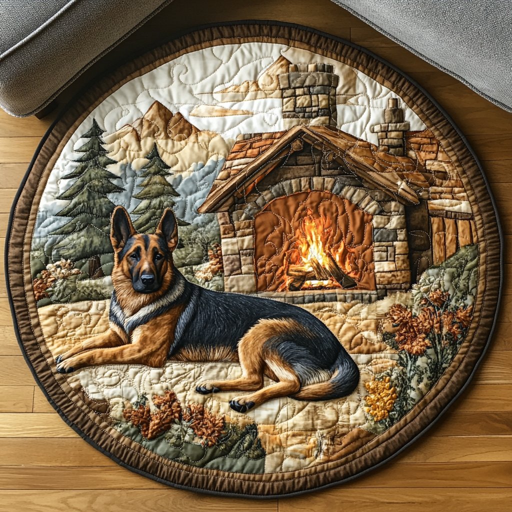 The Regal Shepherd Round Mat Rug - washable non-slip printed rug