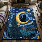 The Starry Night Cat area rug in a living room