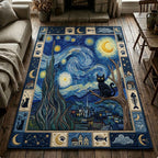 The Starry Night Cat area rug in a living room