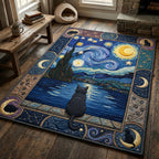 The Starry Night Cat area rug in a living room