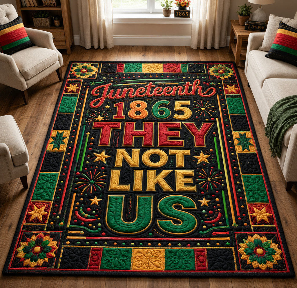 They Not Like Us area rug in a living room