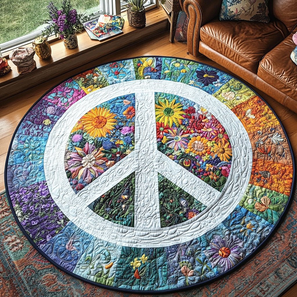 Threads of Peace Round Mat Rug - washable non-slip printed rug