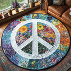 Threads of Peace Round Mat Rug - washable non-slip printed rug
