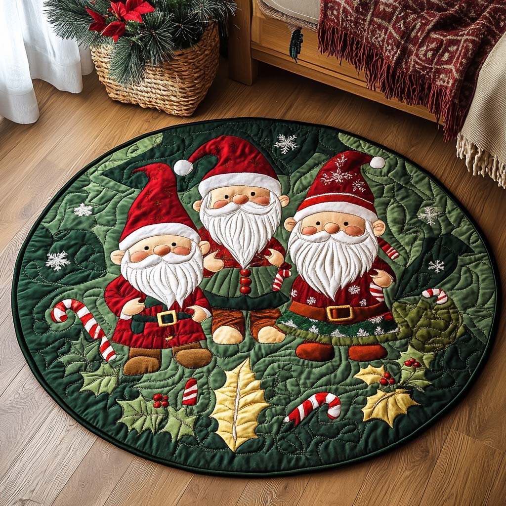 Three Santas Soiree Christmas Round Mat Rug - washable non-slip printed rug