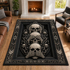 Three Wise Skulls Gothic area rug in a living room