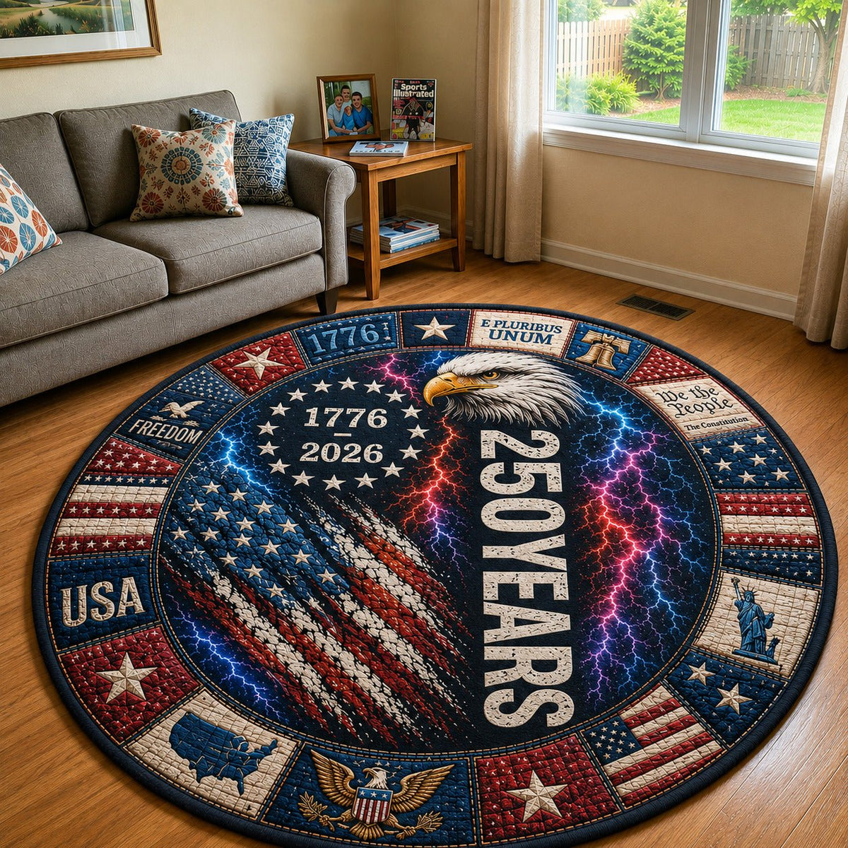 Thunder Freedom Round Mat Rug - washable non-slip printed rug