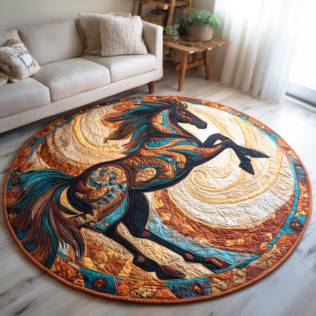 Thunder Hoof Trail Round Mat Rug - washable non-slip printed rug