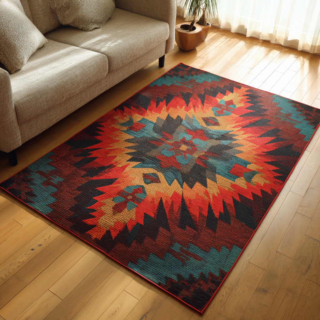 Thunderbird Blue area rug in a living room