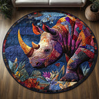 Thundering Rhino Round Mat Rug - washable non-slip printed rug
