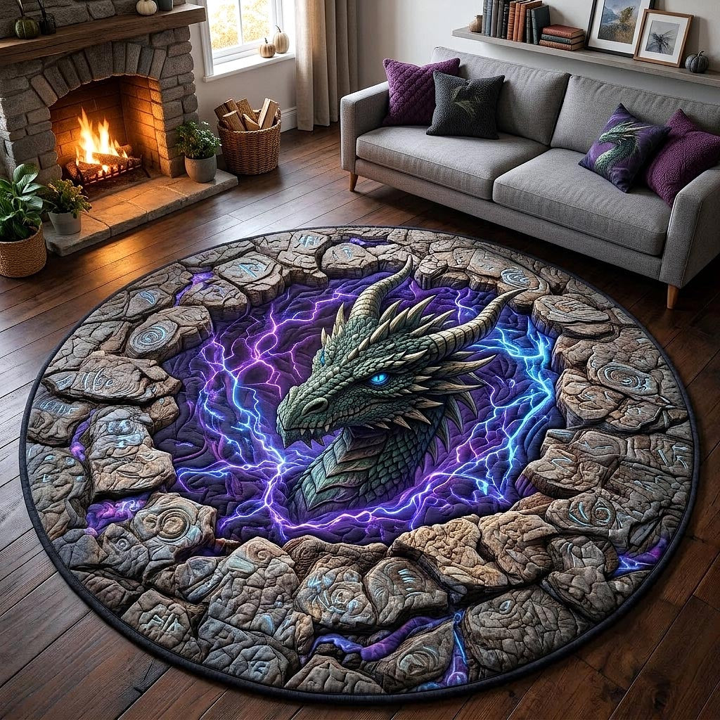 Thunderstone Dragon Round Mat Rug - Cute Animal Design | Charming Home Decor - washable non-slip printed rug