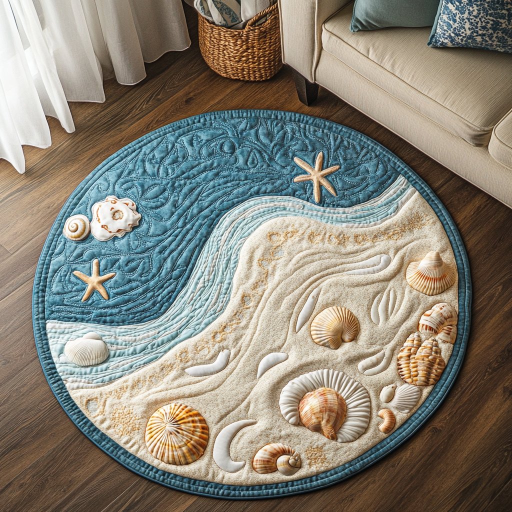 Tidal Bliss Round Mat Rug - washable non-slip printed rug