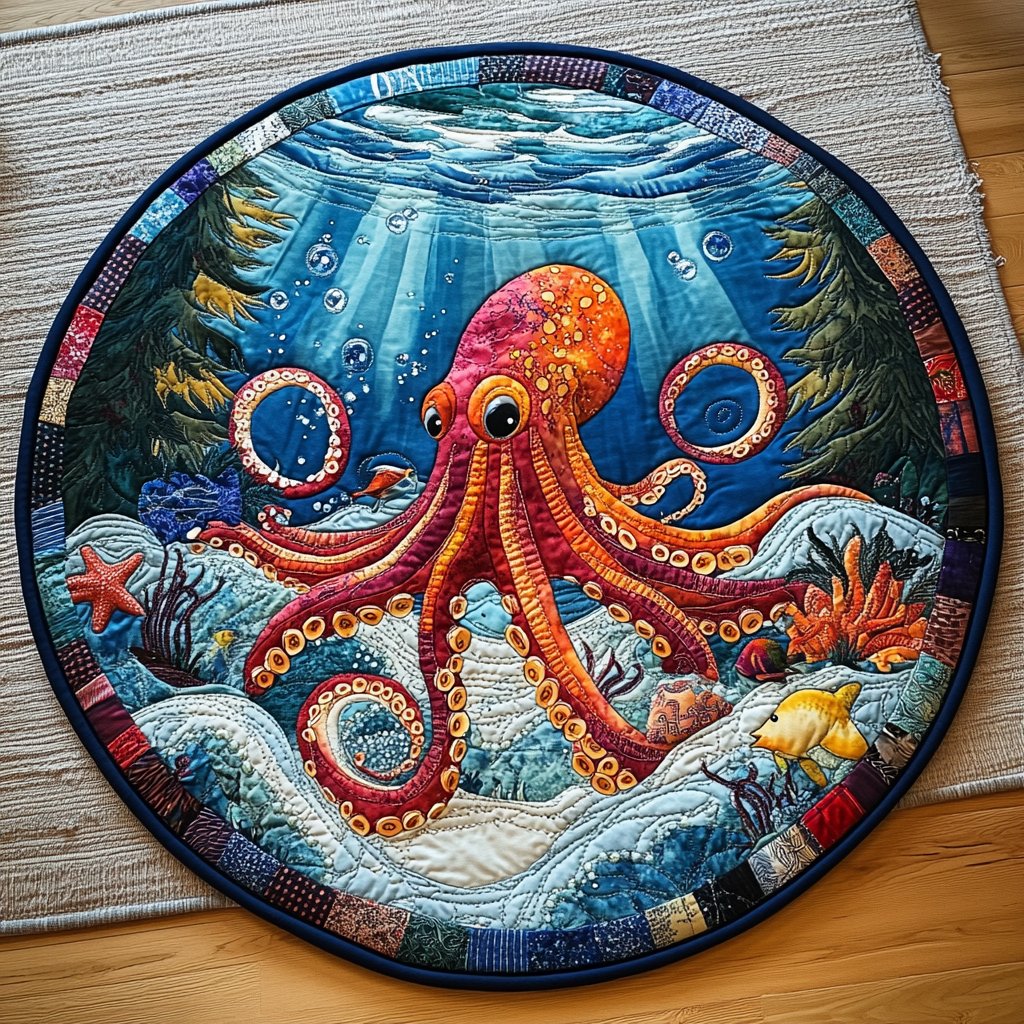Tidal Dreams Round Mat Rug - washable non-slip printed rug