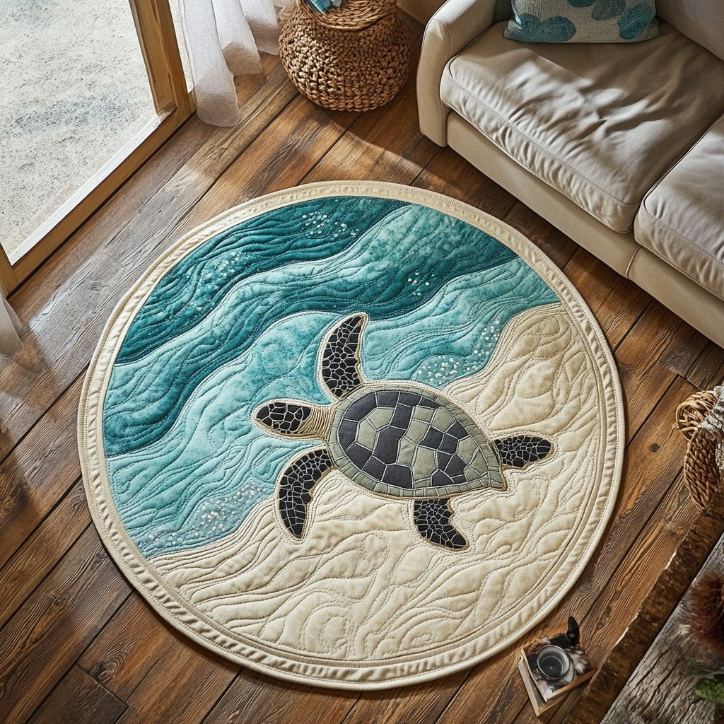 Tidal Drifter Round Mat Rug - washable non-slip printed rug