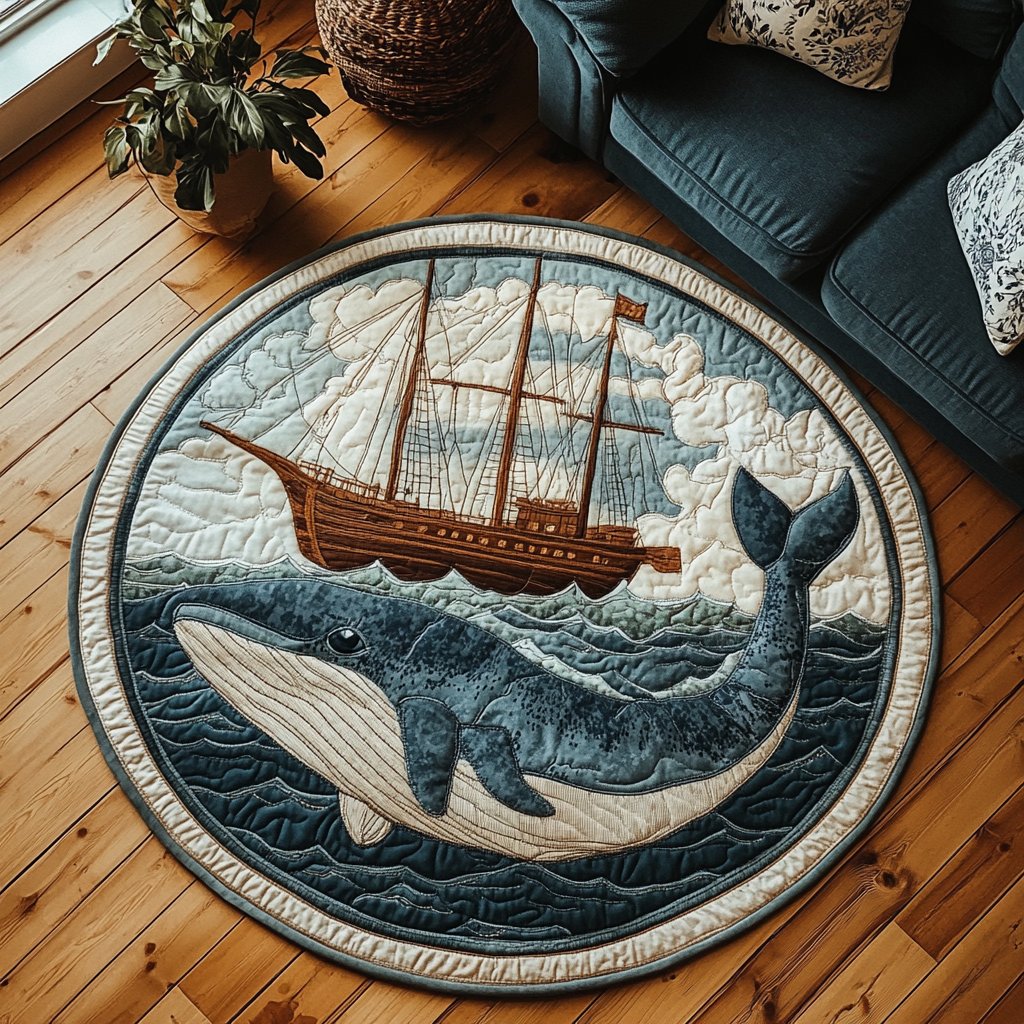 Tidal Grace Round Mat Rug - washable non-slip printed rug