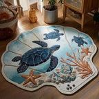Tidal Harmony Custom Shape Area Rug - Nature Design | Die-Cut Non-Slip Rug - washable non-slip printed rug