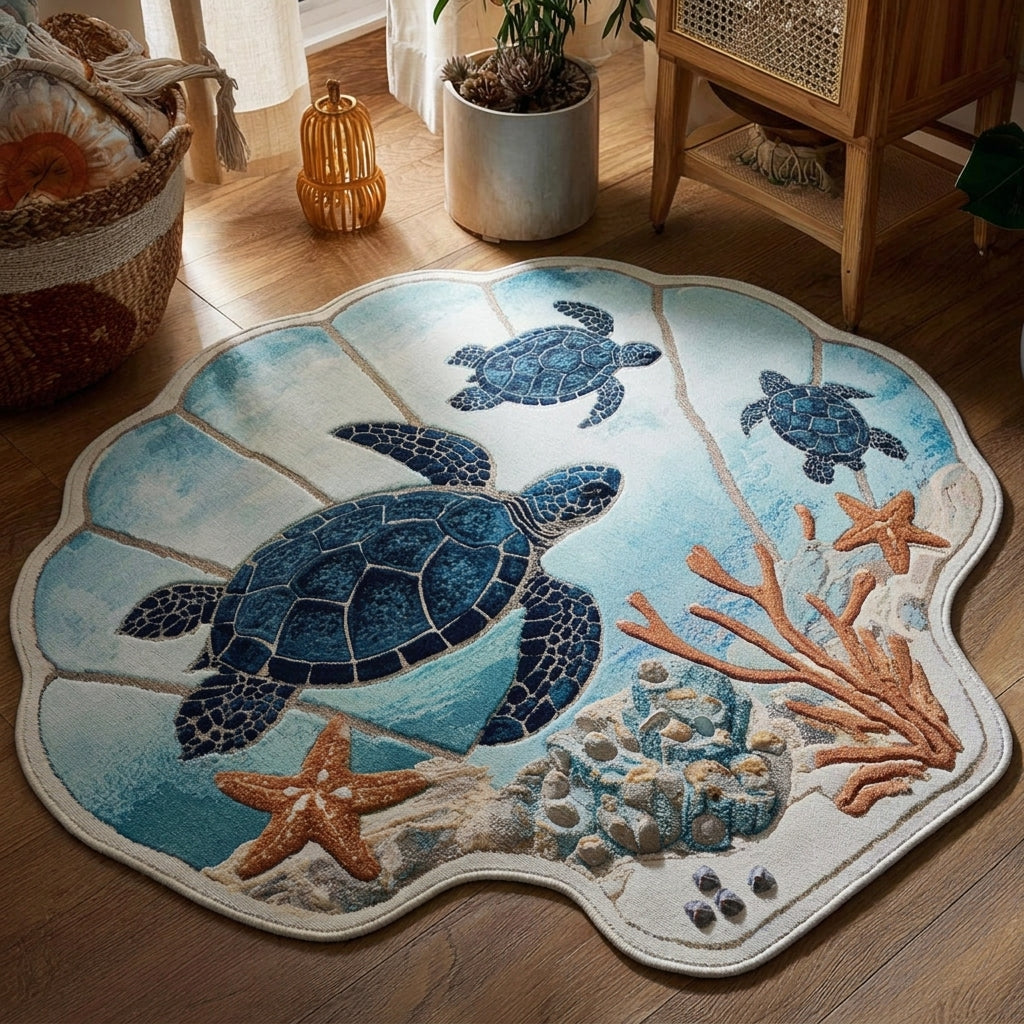 Tidal Harmony Custom Shape Area Rug - Nature Design | Die-Cut Non-Slip Rug - washable non-slip printed rug