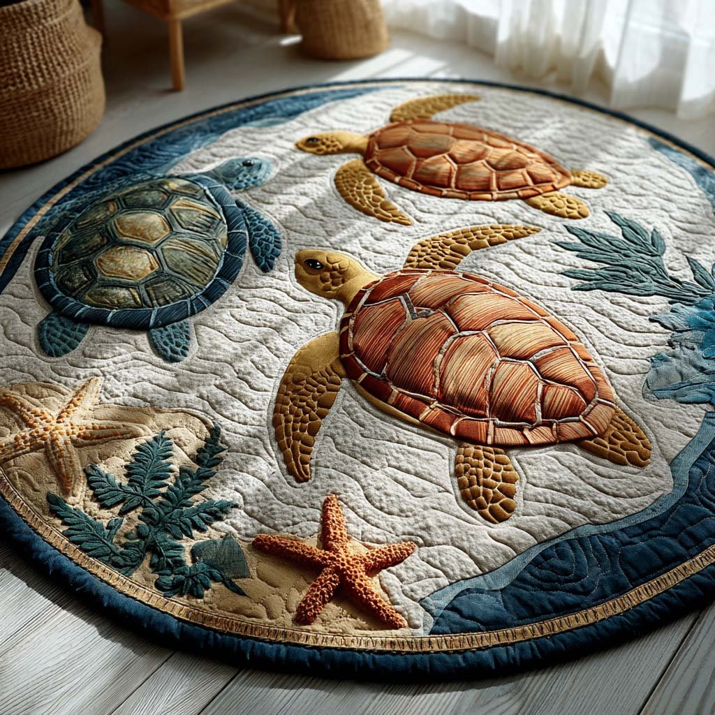 Tidal Path Round Mat Rug - washable non-slip printed rug