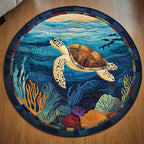 Tidal Turtle Journey Round Mat Rug - washable non-slip printed rug
