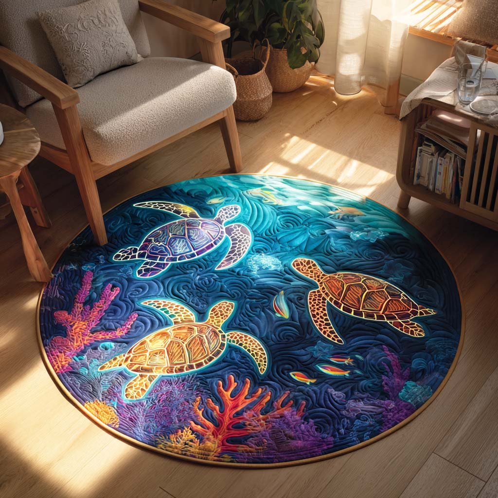Tide Crest Round Mat Rug - washable non-slip printed rug