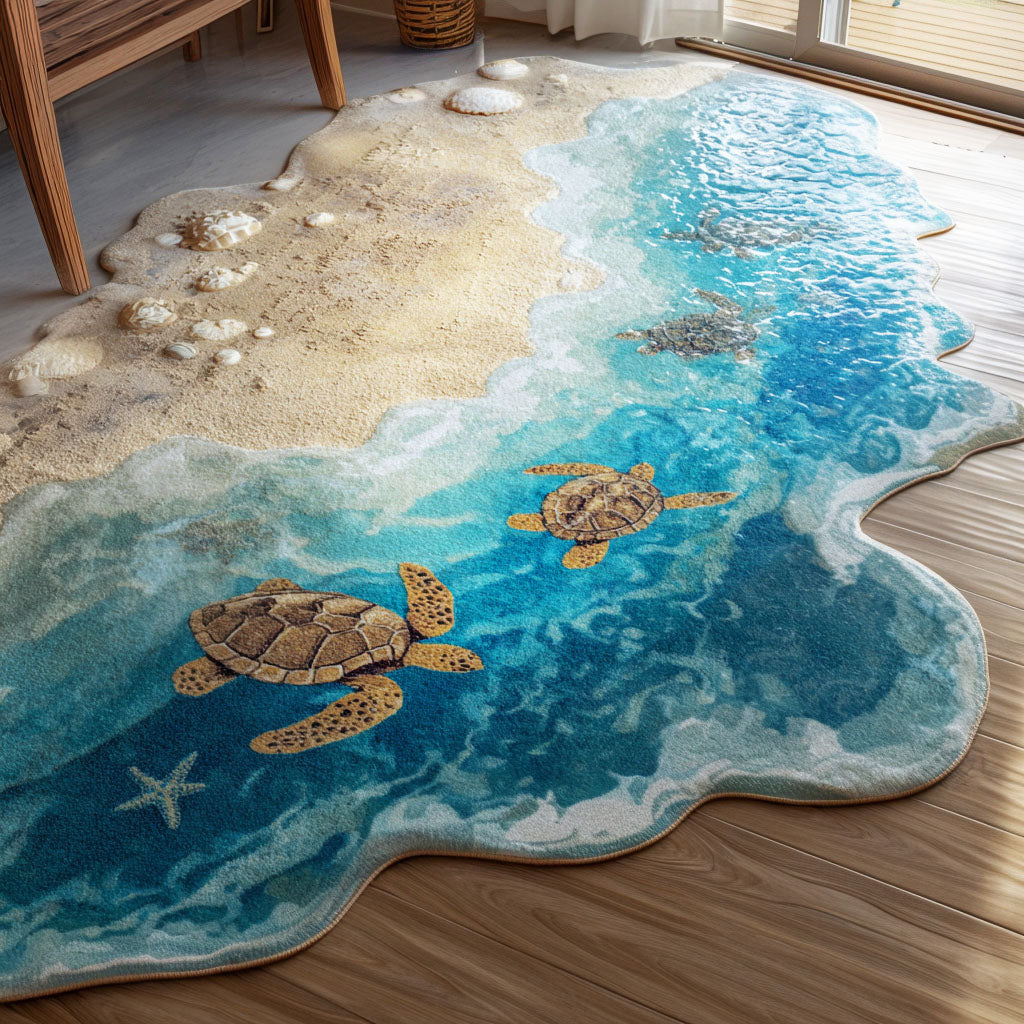 Tidesof Serenity Custom Shape Area Rug - Nature Design | Die-Cut Non-Slip Rug - washable non-slip printed rug