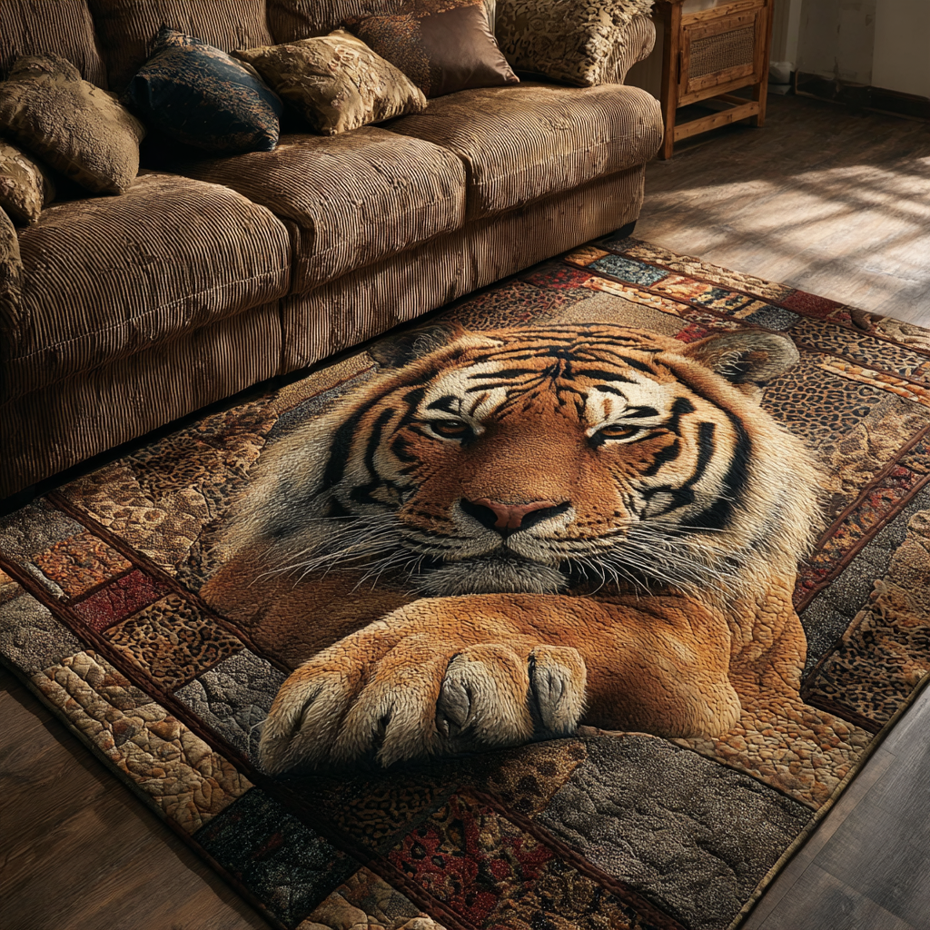 Tiger Heart area rug in a living room