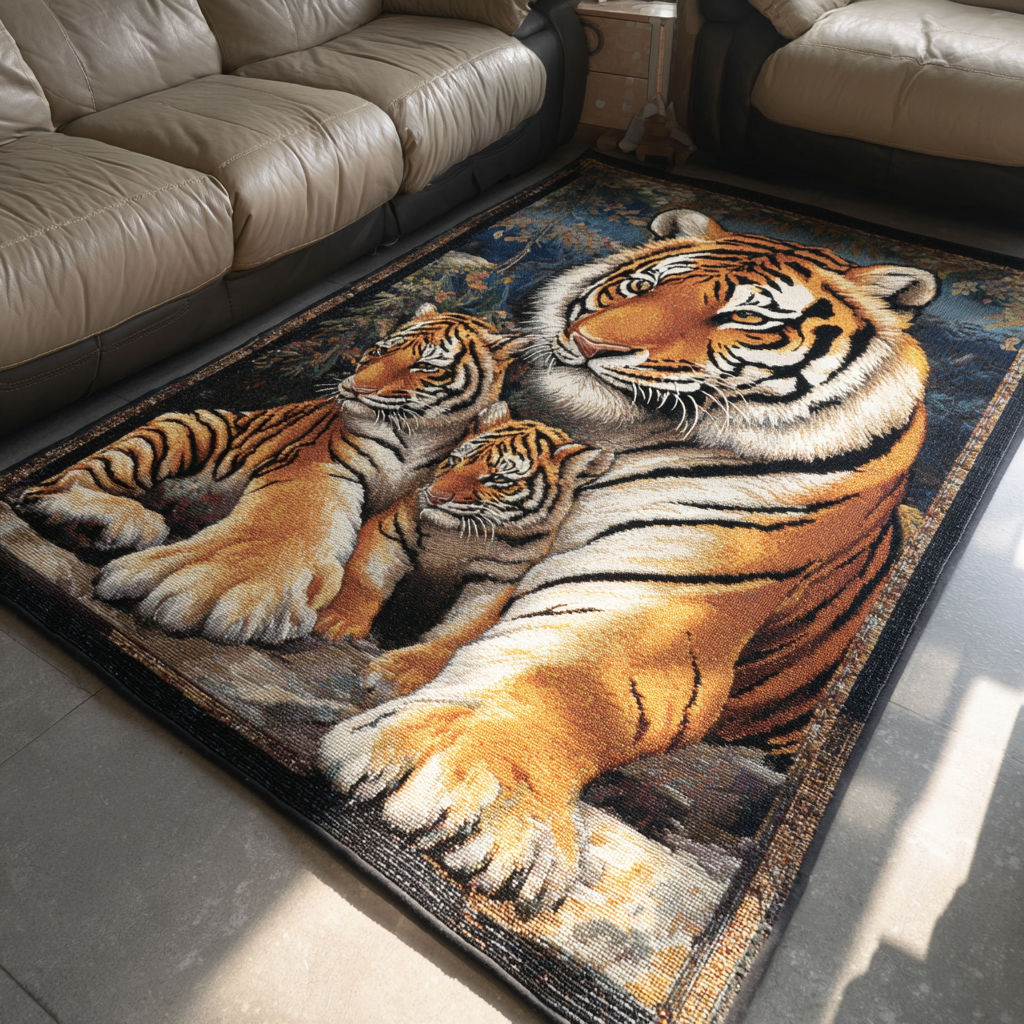 Tiger Soul area rug in a living room