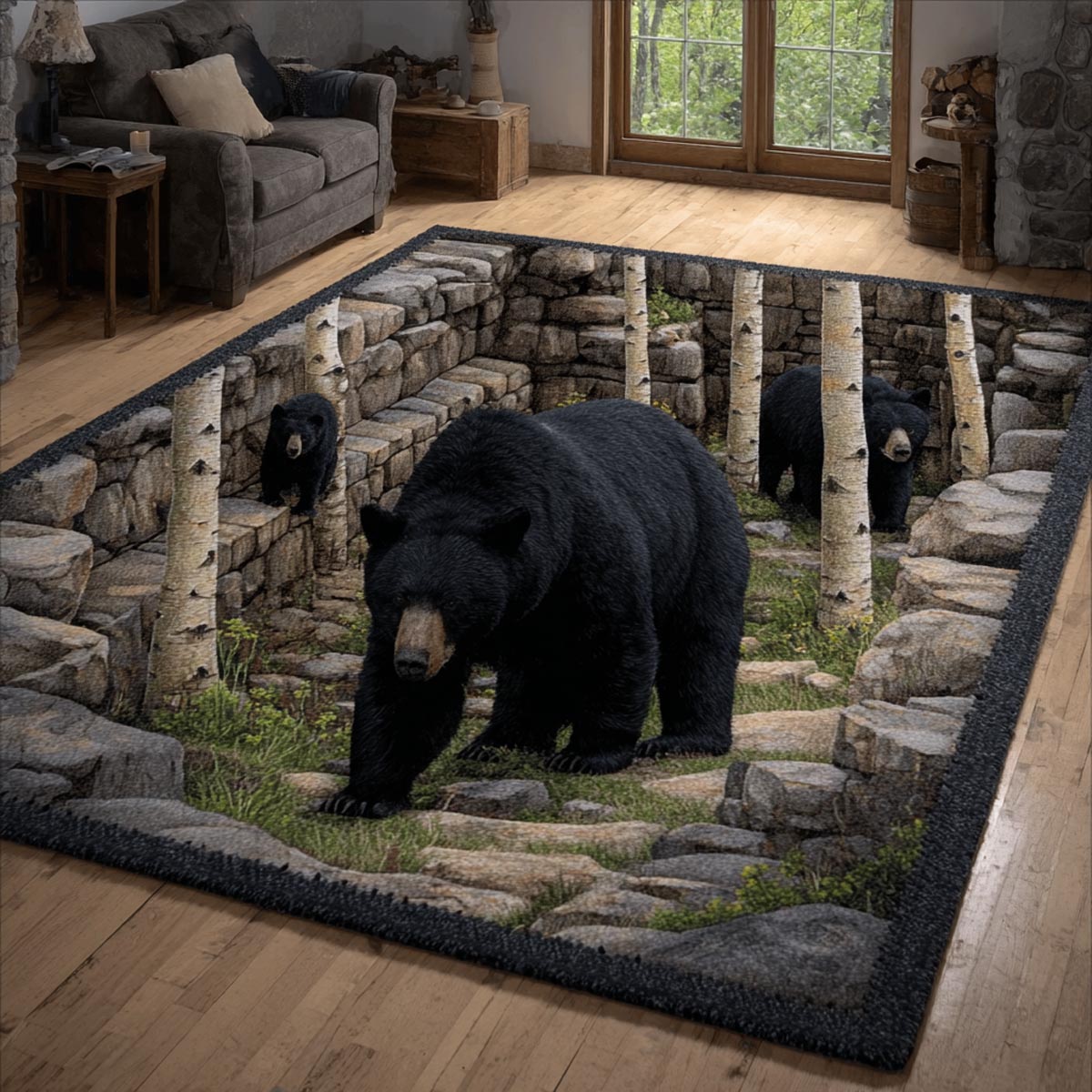 Timber Bear area rug in a living room