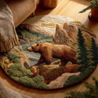 Timber Bear Round Mat Rug - washable non-slip printed rug