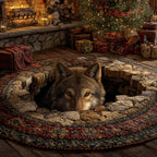 Timber Wolf Eyes Round Mat Rug - washable non-slip printed rug