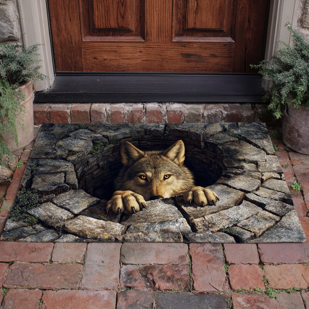 Timber Wolf Peek Doormat - Cute Animal Design | Printed Welcome Doormat