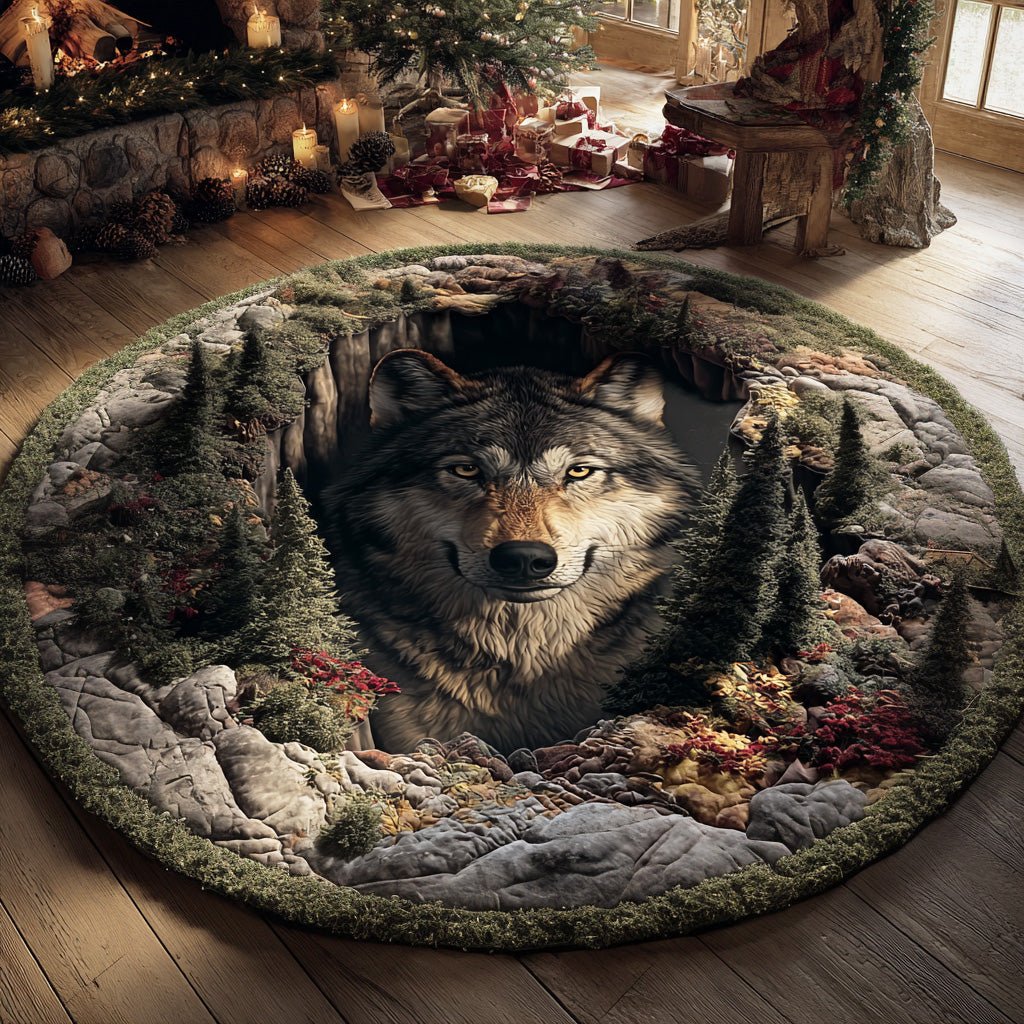 Timber Wolf Round Mat Rug - washable non-slip printed rug