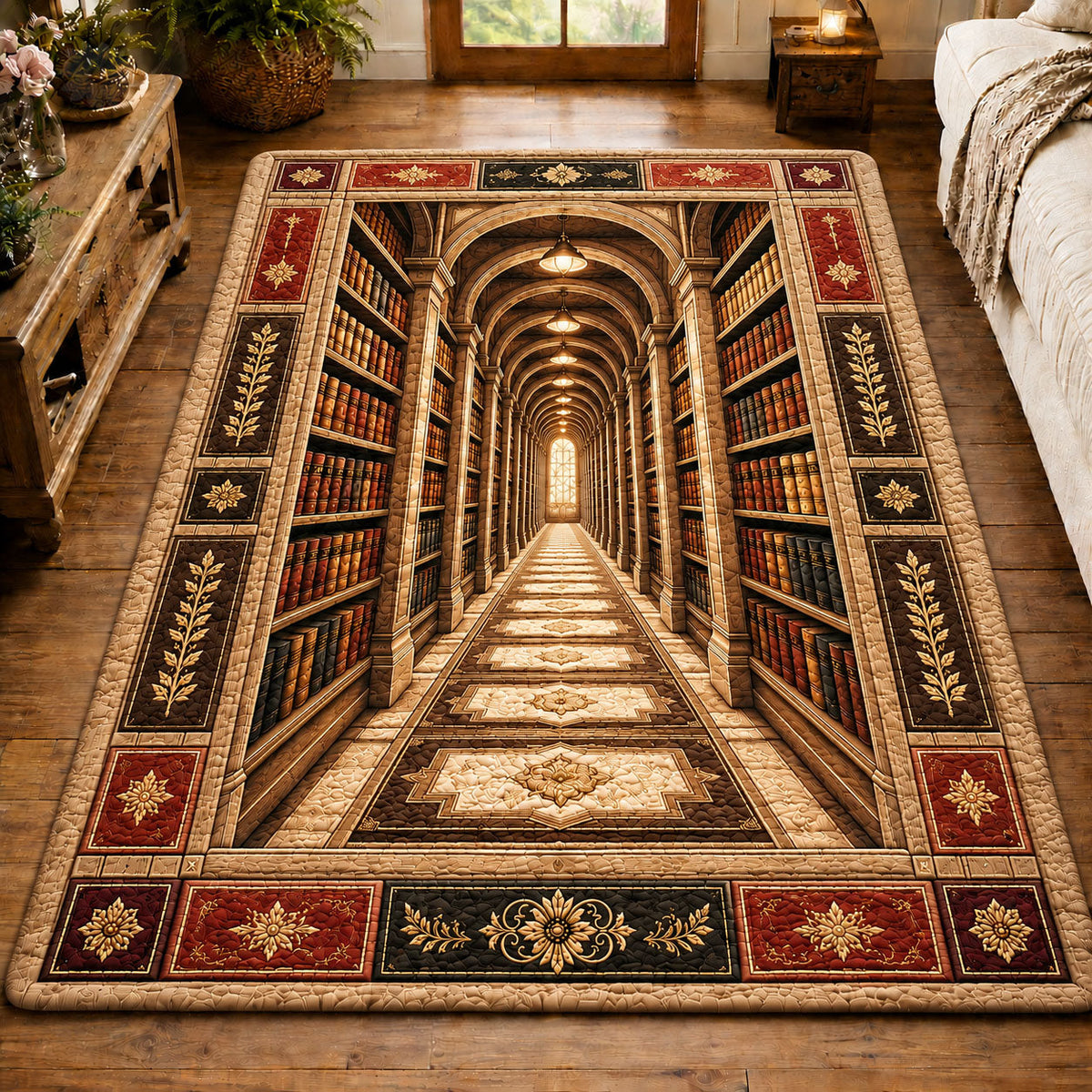 Timeless Grand Library Hallway area rug in a living room