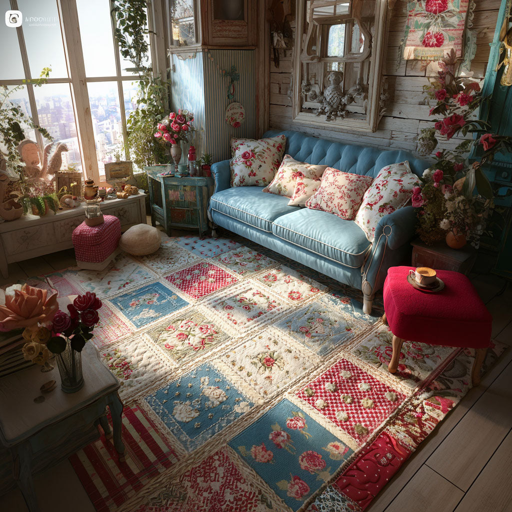 Timeless Rose Path area rug in a living room