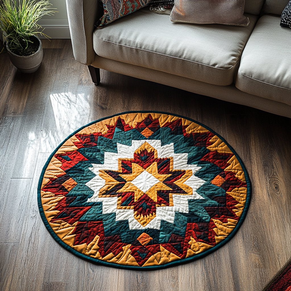 Timeless Tribe Round Mat Rug - washable non-slip printed rug
